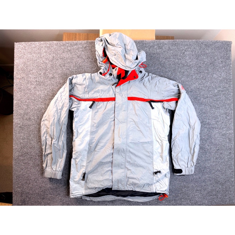 Nike ACG Storm-FIT Jacket Mens Medium Grey Red Hooded Windbreaker Ski Coat Y2K